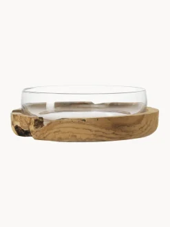 Fashion LEONARDO Grande coupe décorative faite main avec support en teck Terra Ø 28 cm