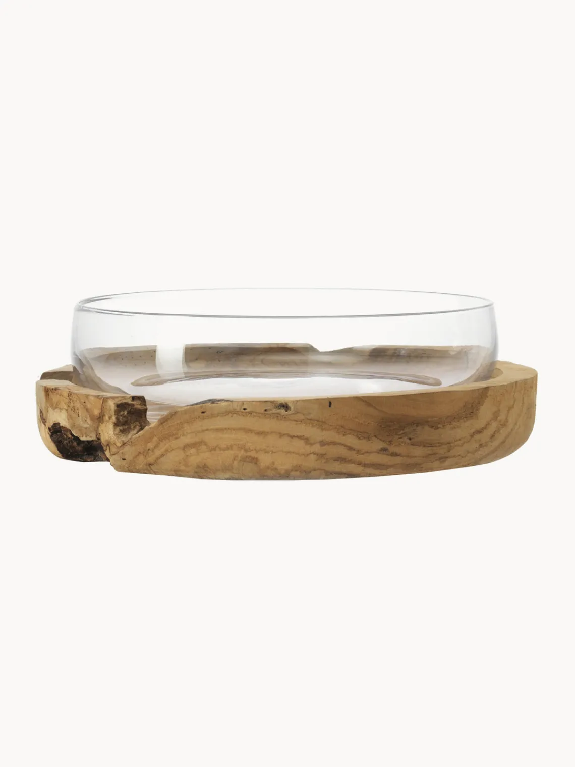 Fashion LEONARDO Grande coupe décorative faite main avec support en teck Terra Ø 28 cm