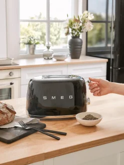 Hot Smeg Grille-pain 2 tranches 50's Style Noir, haute brillance