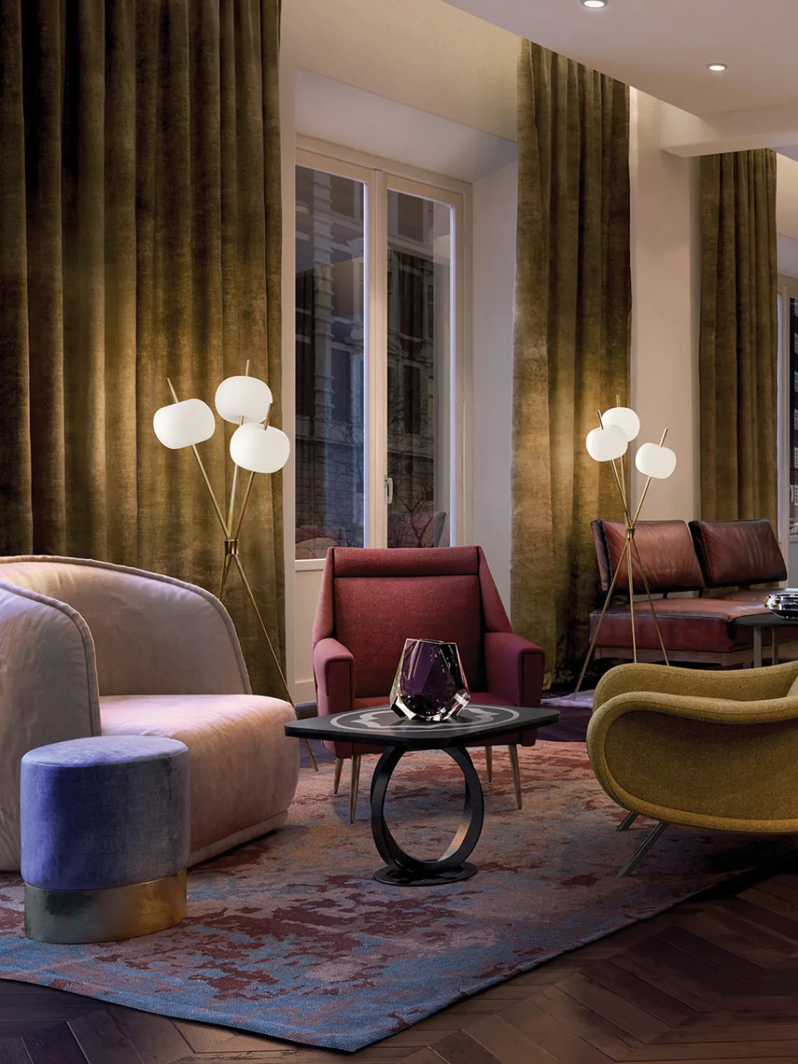 Outlet kdln Lampadaire soufflé bouche Kushi, intensité lumineuse variable Doré
