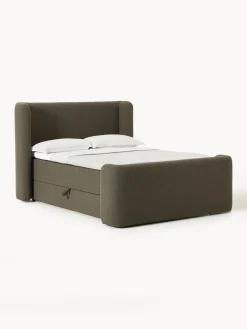 Discount Westwing Collection Lit à sommier tapissier en bouclette avec rangement Perla Bouclette vert olive