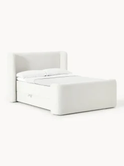 Discount Westwing Collection Lit à sommier tapissier en bouclette avec rangement Perla Bouclette blanc cassé