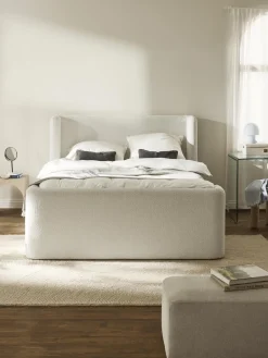 Discount Westwing Collection Lit à sommier tapissier en bouclette avec rangement Perla Bouclette blanc cassé