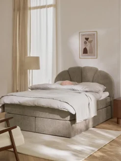Clearance Westwing Collection Lit à sommier tapissier Romia Tissu grège