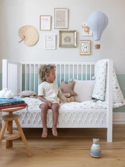 New Cam Cam Copenhagen Lit de bébé ajustable Harlequin, 60 x 120 cm Pin, peinture blanche