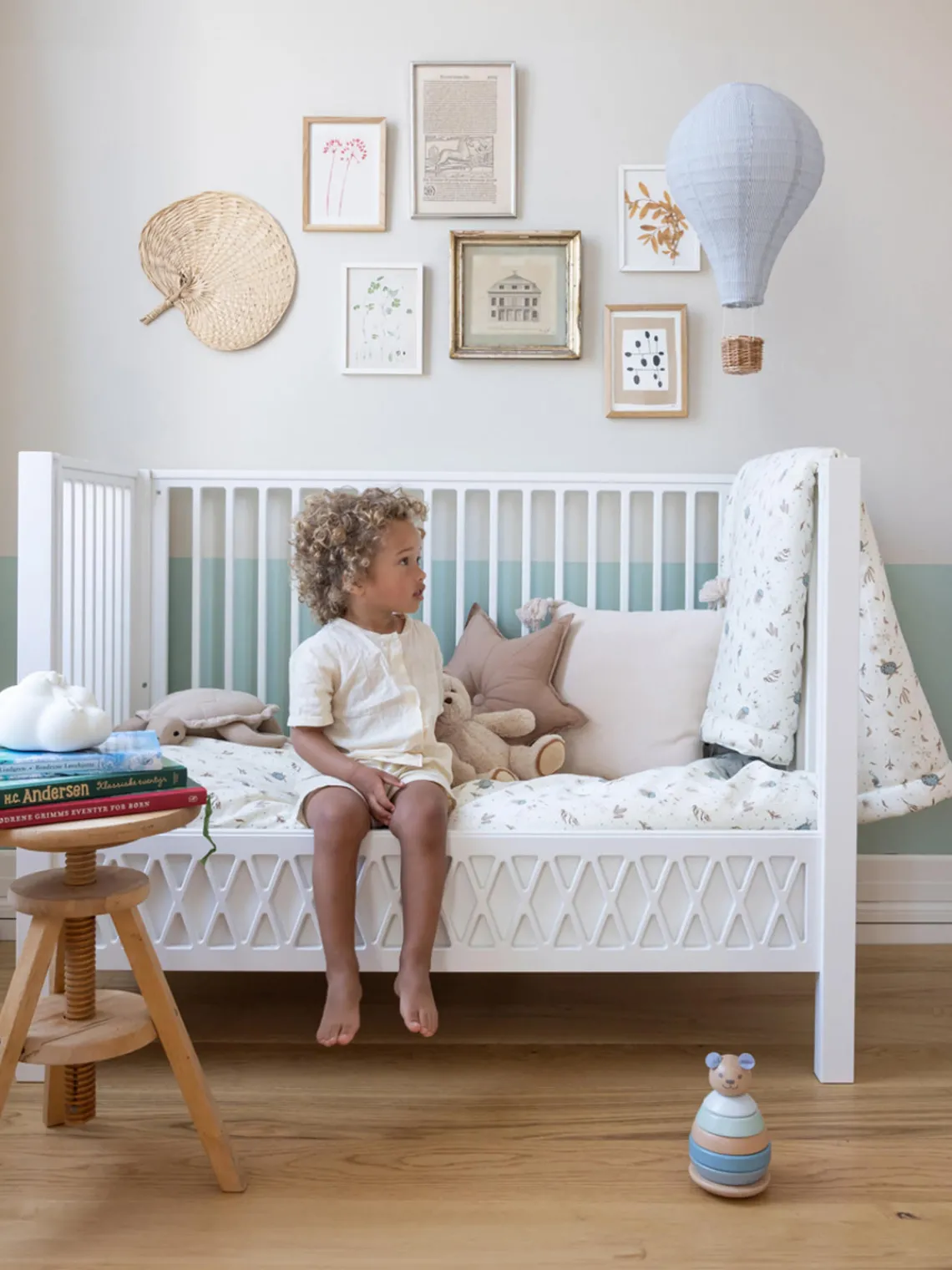New Cam Cam Copenhagen Lit de bébé ajustable Harlequin, 60 x 120 cm Pin, peinture blanche
