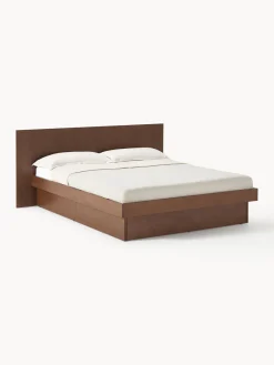 Best Westwing Collection Lit en bois avec rangement et tête de lit Sato Chêne brun foncé laqué
