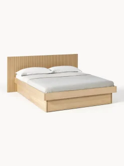 Best Westwing Collection Lit en bois avec rangement et tête de lit Sato Chêne