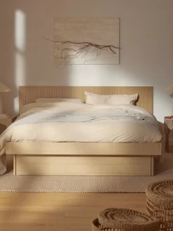 Best Westwing Collection Lit en bois avec rangement et tête de lit Sato Chêne