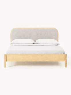 Best Westwing Collection Lit en bois avec tête de lit en bouclette Jones Chêne clair, bouclette taupe