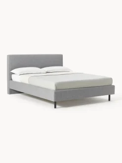 Best Westwing Collection Lit matelassé avec pieds en bois Giulia Tissu gris, hêtre noir laqué