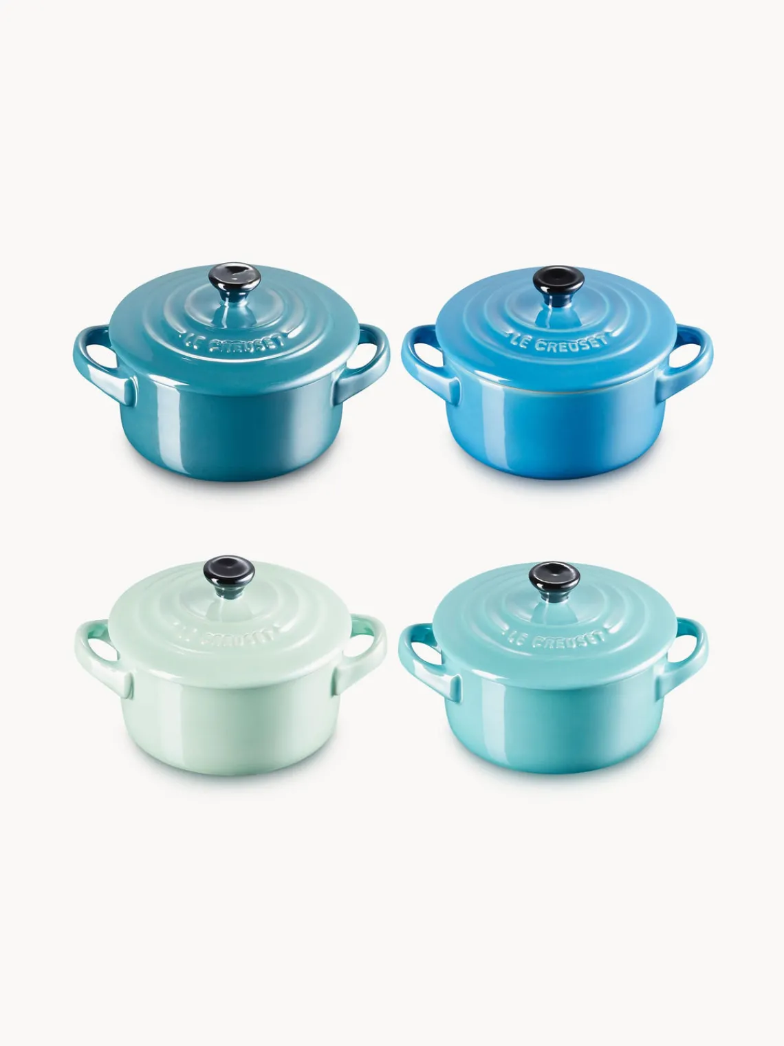 New LE CREUSET Mini-cocottes Cocotte Mini, 4 élém. Tons bleus, noir