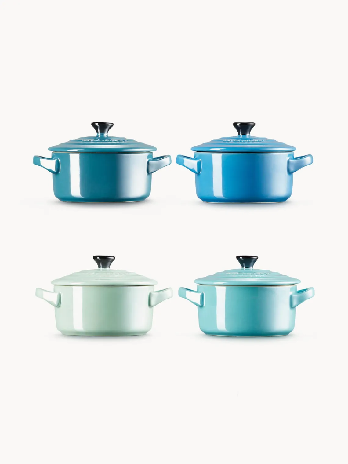 New LE CREUSET Mini-cocottes Cocotte Mini, 4 élém. Tons bleus, noir
