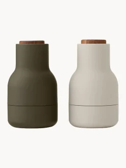 Hot Audo Copenhagen Moulins à sel et à poivre design avec couvercle en noyer Bottle Grinder, 2 élém. Vert olive, beige clair, bois de noyer
