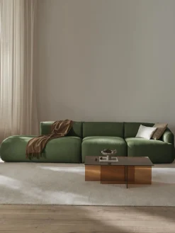 Fashion Westwing Collection Méridienne XL modulable en bouclette Sofia Bouclette vert foncé