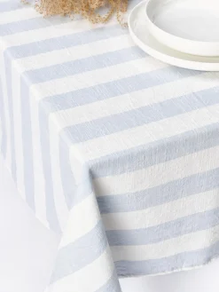 Sale Oyoy Living Design Nappe à rayures Strip Blanc, bleu ciel