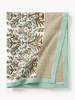 Best Bungalow Nappe avec motif à fleurs Jasmine Vert olive, brun, blanc cassé