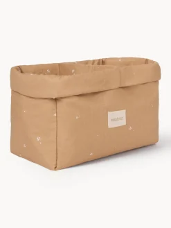 Clearance Nobodinoz Panier de rangement en coton bio Stories Brun clair blanc crème, motif papillon