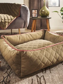 New Laboni Panier en velours pour chien Oxford, tailles variées Vert olive, lie de vin