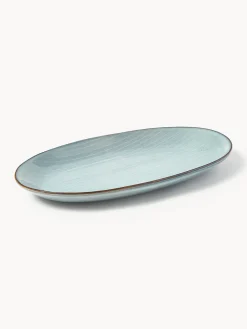 Fashion Broste Copenhagen Plat de service artisanal Nordic Sea, long. 30 cm Gris-bleu, chiné
