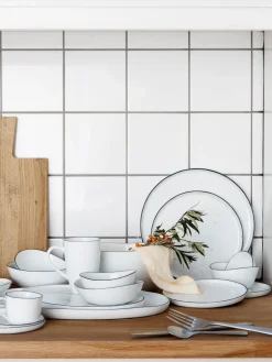 Fashion Broste Copenhagen Plat de service artisanal en porcelaine Salt, 30 x 20 cm