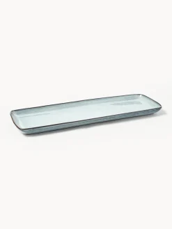 Fashion Broste Copenhagen Plat de service artisanal Nordic Sea, long. 35 cm Gris-bleu, chiné