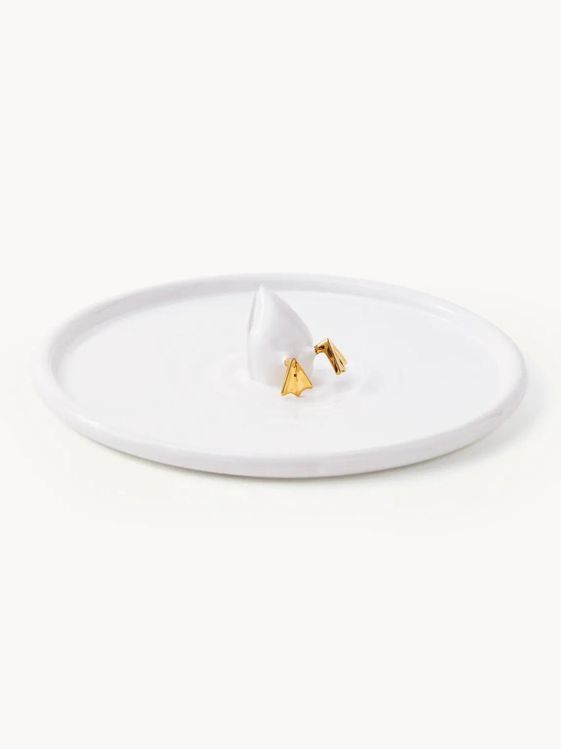 Discount Pols Potten Plat de service artisanal en céramique Diving Duck Blanc, doré