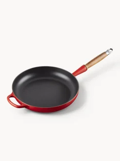 Clearance LE CREUSET Poêle en fonte émaillée avec manche en bois Signature Collection Tons rouges