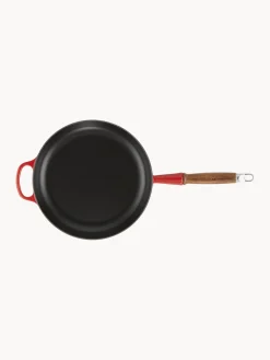 Clearance LE CREUSET Poêle en fonte émaillée avec manche en bois Signature Collection Tons rouges