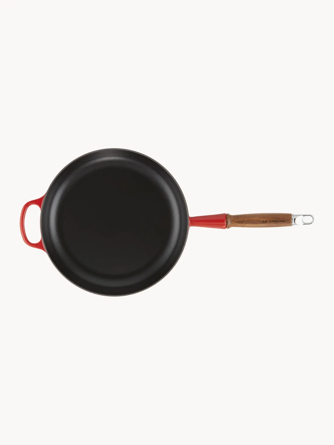 Clearance LE CREUSET Poêle en fonte émaillée avec manche en bois Signature Collection Tons rouges