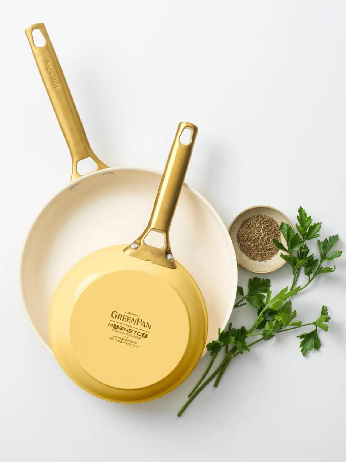 Discount GreenPan Poêles à frire avec revêtement antiadhésif Padova, 2 élém. Jaune soleil, blanc crème