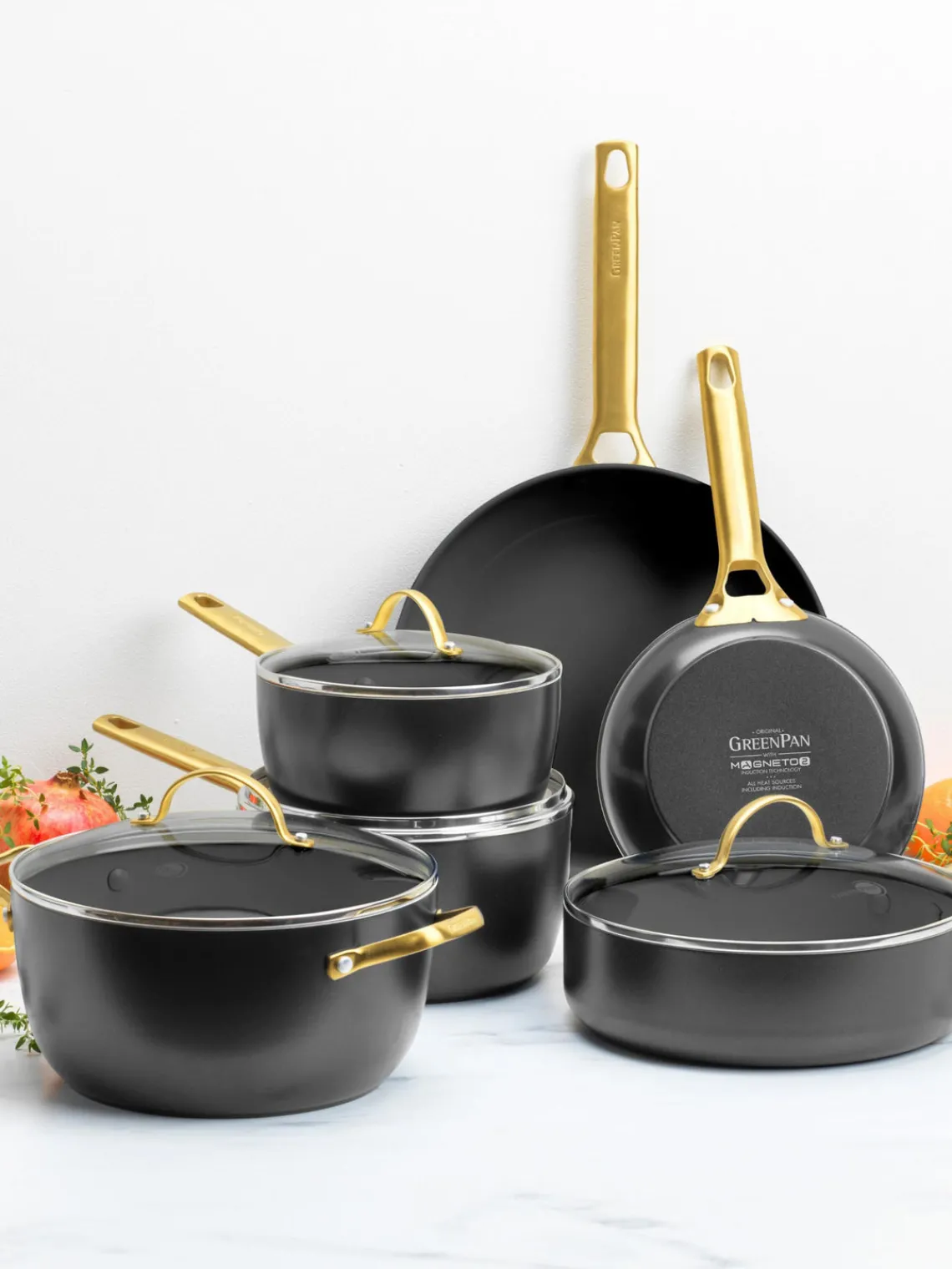 New GreenPan Poêles à frire avec revêtement antiadhésif Padova, 2 élém. Noir, doré