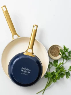 New GreenPan Poêles à frire avec revêtement antiadhésif Padova, 2 élém. Bleu foncé, blanc crème