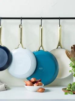 New GreenPan Poêles à frire avec revêtement antiadhésif Shades, 3 élém. Bleu foncé, bleu ciel, bleu pétrole, doré