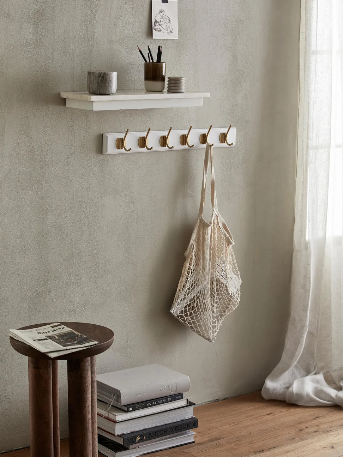 Online Nordal Porte-manteau mural en bois Edgy Blanc, doré