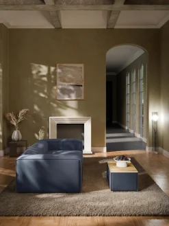 Best Westwing Collection Pouf avec rangement Lennon Tissu bleu foncé, chêne clair