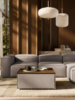 Best Westwing Collection Pouf avec rangement Lennon Tissu taupe, chêne foncé