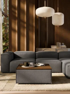 Best Westwing Collection Pouf en bouclette avec rangement Lennon Bouclette grège, chêne foncé
