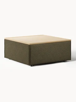 Best Westwing Collection Pouf en bouclette avec rangement Lennon Bouclette vert olive, chêne clair