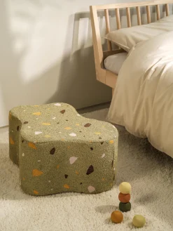 New Wigiwama Pouf en bouclette pour enfants fait main Cloud Bouclette vert olive, aspect terrazzo