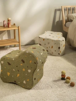 New Wigiwama Pouf en bouclette pour enfants fait main Cloud Bouclette vert olive, aspect terrazzo