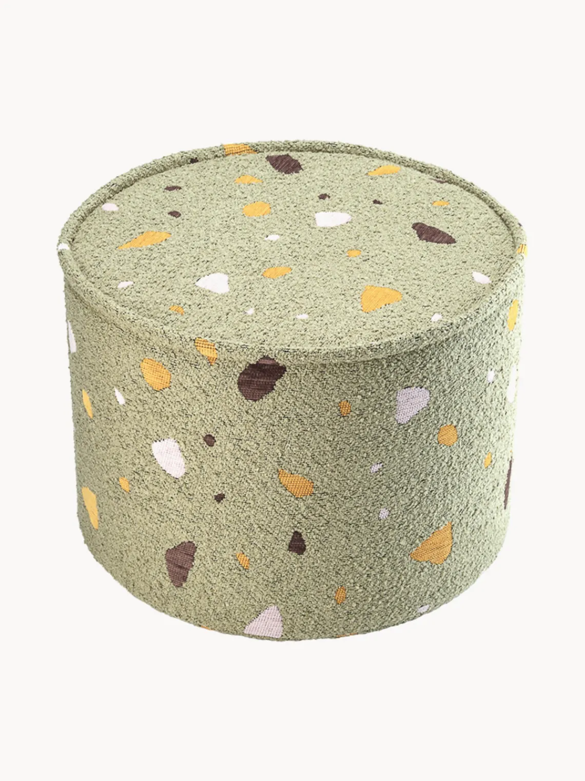 Hot Wigiwama Pouf en bouclette pour enfants fait main Sugar, Ø 40 cm Bouclette vert olive, aspect terrazzo
