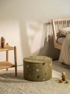 Hot Wigiwama Pouf en bouclette pour enfants fait main Sugar, Ø 40 cm Bouclette vert olive, aspect terrazzo