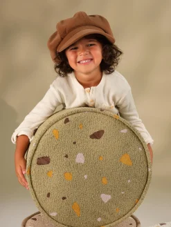 Hot Wigiwama Pouf en bouclette pour enfants fait main Sugar, Ø 40 cm Bouclette vert olive, aspect terrazzo