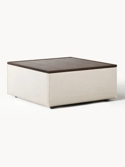 Best Westwing Collection Pouf en mélange de lin avec rangement Lennon Mélange de lin beige, chêne foncé