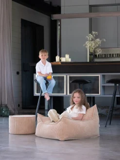 New Wigiwama Pouf en velours côtelé pour enfant Sugar, Ø 40 cm Velours côtelé beige