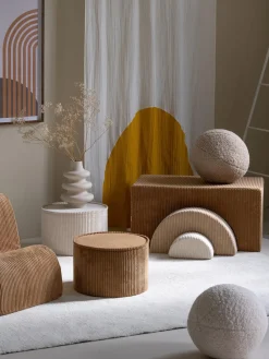 Fashion Wigiwama Pouf en velours côtelé pour enfant Sugar, Ø 40 cm Velours côtelé brun clair