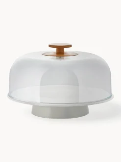 New ALESSI Présentoir à gâteau en porcelaine ave couvercle Mattina Grège, blanc, transparent