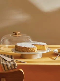 New ALESSI Présentoir à gâteau en porcelaine ave couvercle Mattina Grège, blanc, transparent