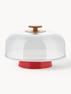 Clearance ALESSI Présentoir à gâteau en porcelaine ave couvercle Mattina Rouge, blanc, transparent